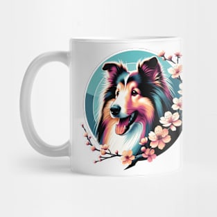 Shetland Sheepdog's Springtime Cherry Blossoms Joy Mug